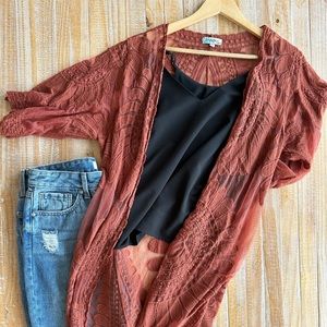 Burnt orange lace duster